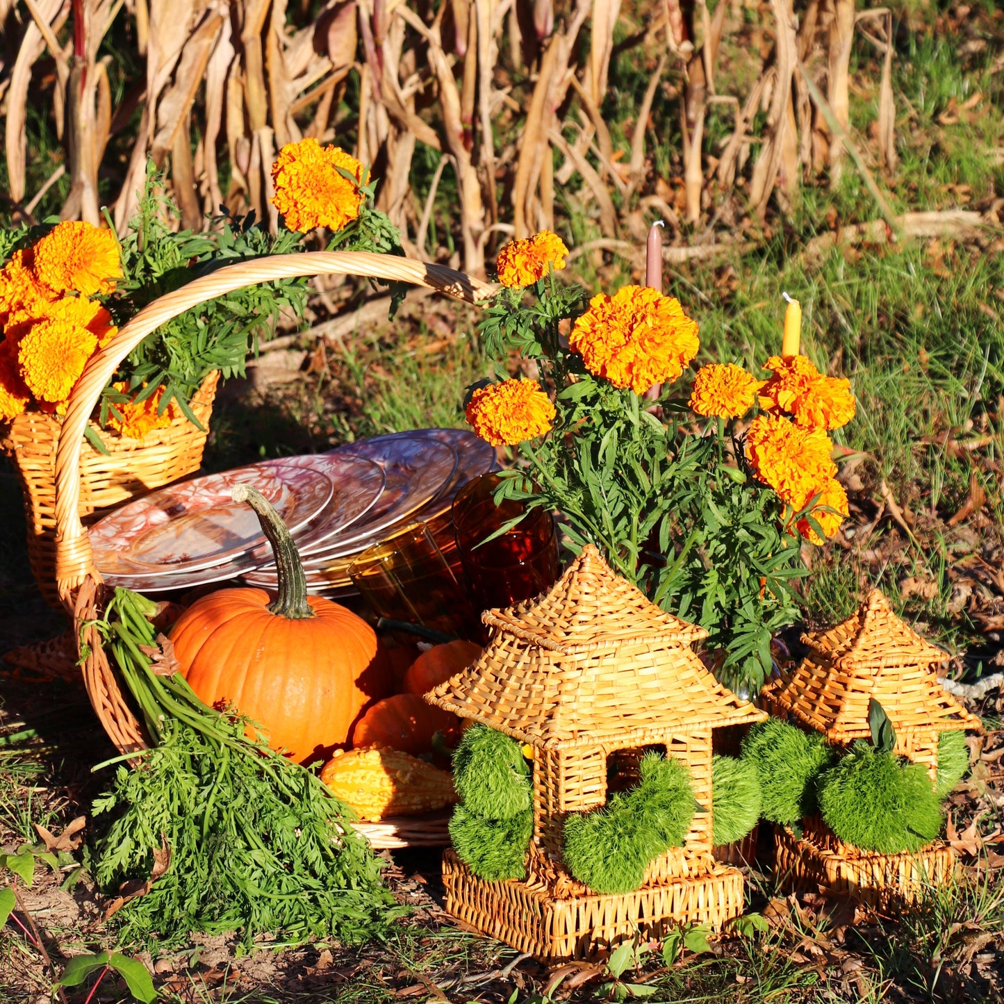 Natural Rattan Pagoda Set - Pair of Large