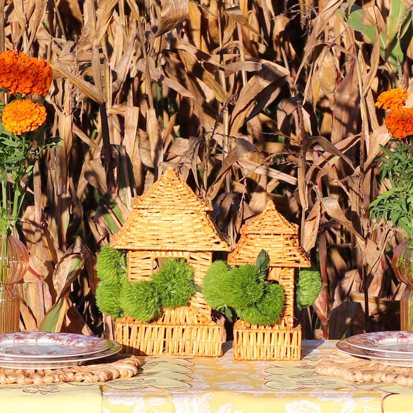 Natural Rattan Pagoda Set - Pair of Large