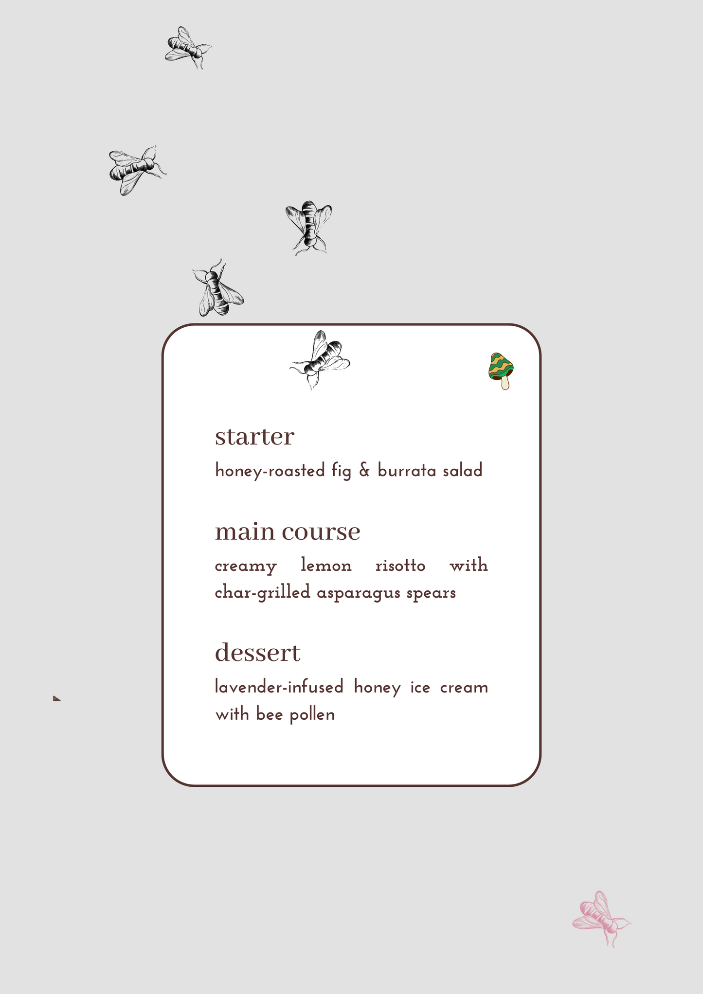 PRINTED MENU: A Culinary Ode to Nature's Nectar - Set of 6