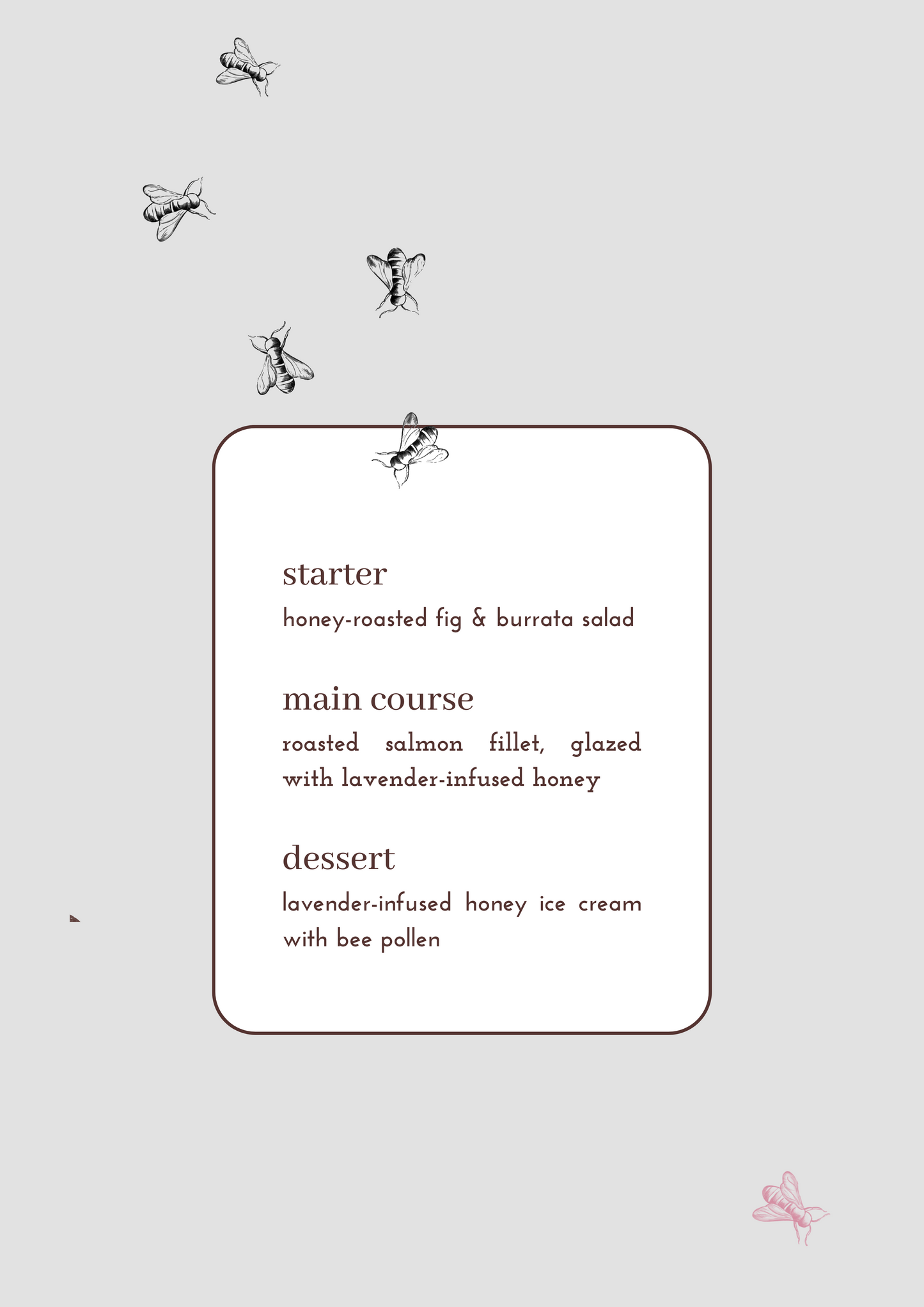 PRINTED MENU: A Culinary Ode to Nature's Nectar - Set of 6