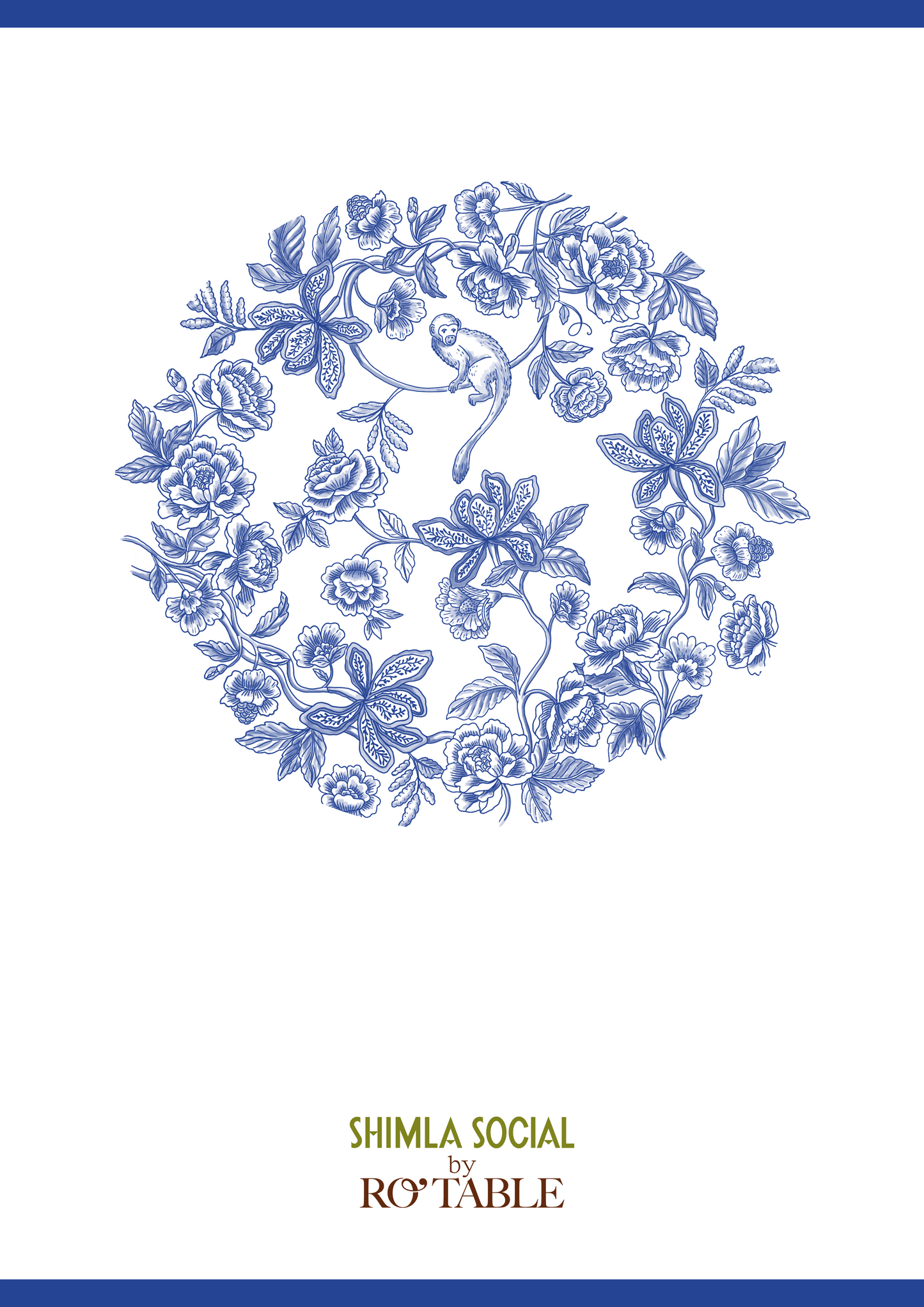 PRINTED MENU: Monkey Trail - Blue on Blue - Set of 6