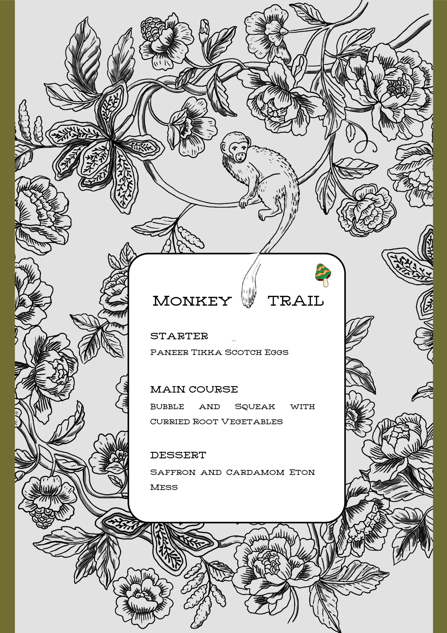 PRINTED MENU: Monkey Trail - Green & Grey - Set of 6