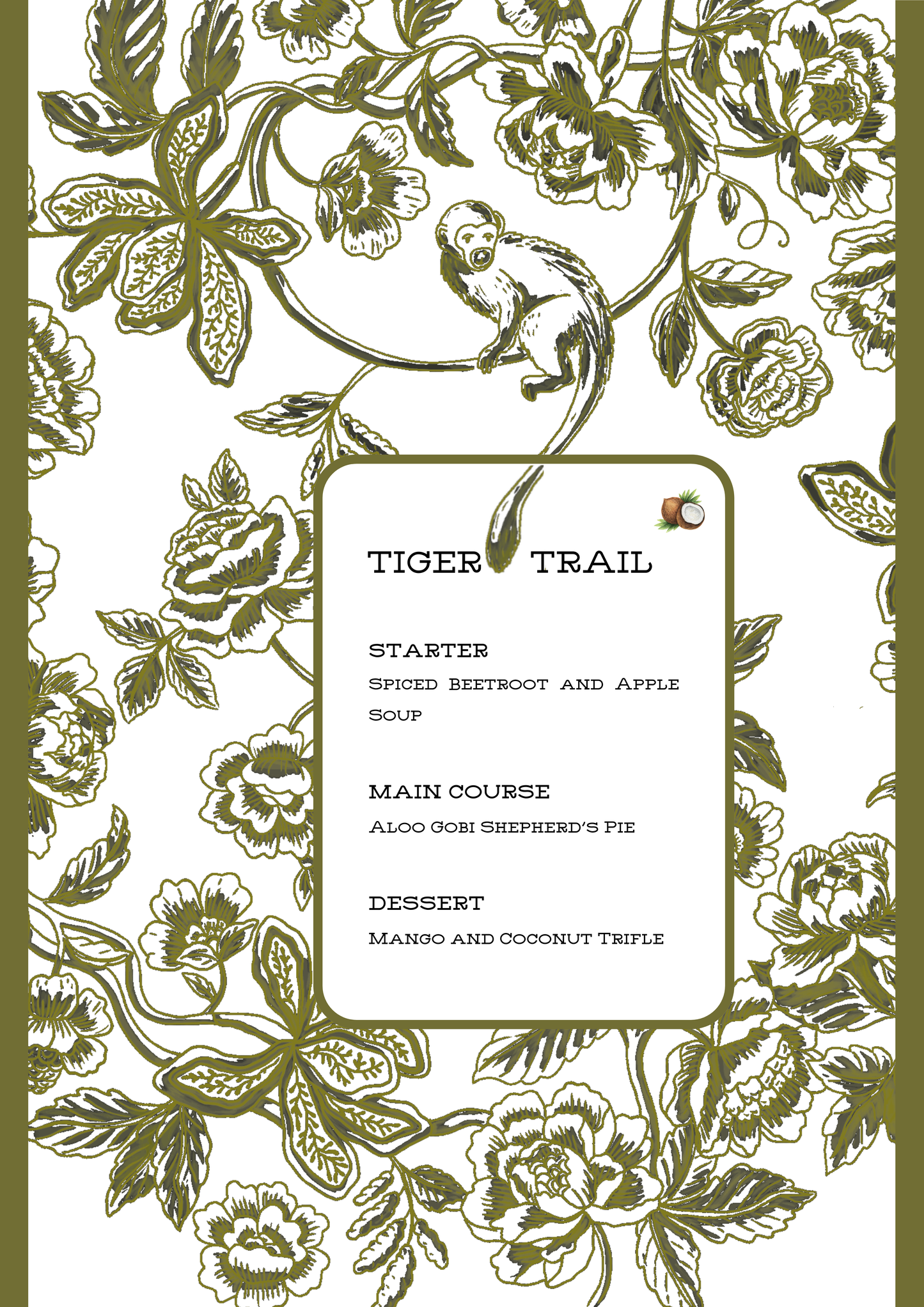 PRINTED MENU: Monkey Trail - Green on Green - Set of 6