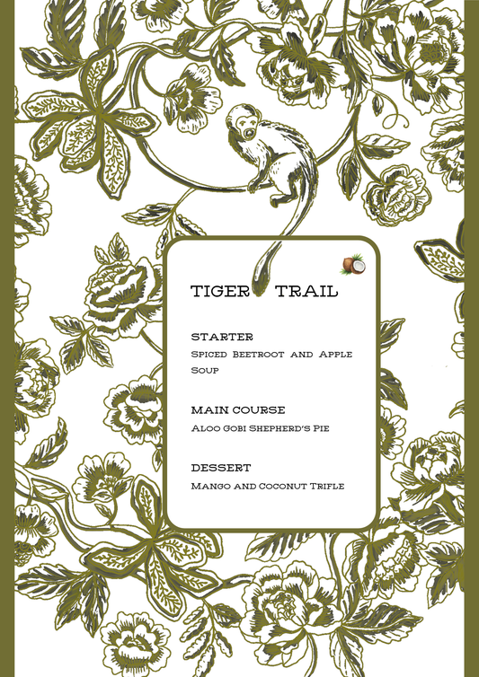 PRINTED MENU: Monkey Trail - Green on Green - Set of 6