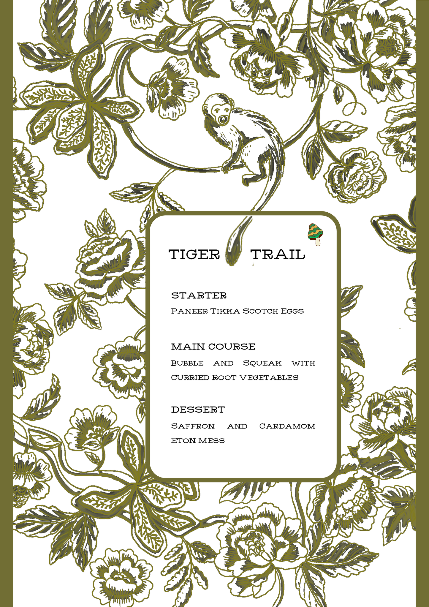 PRINTED MENU: Monkey Trail - Green on Green - Set of 6