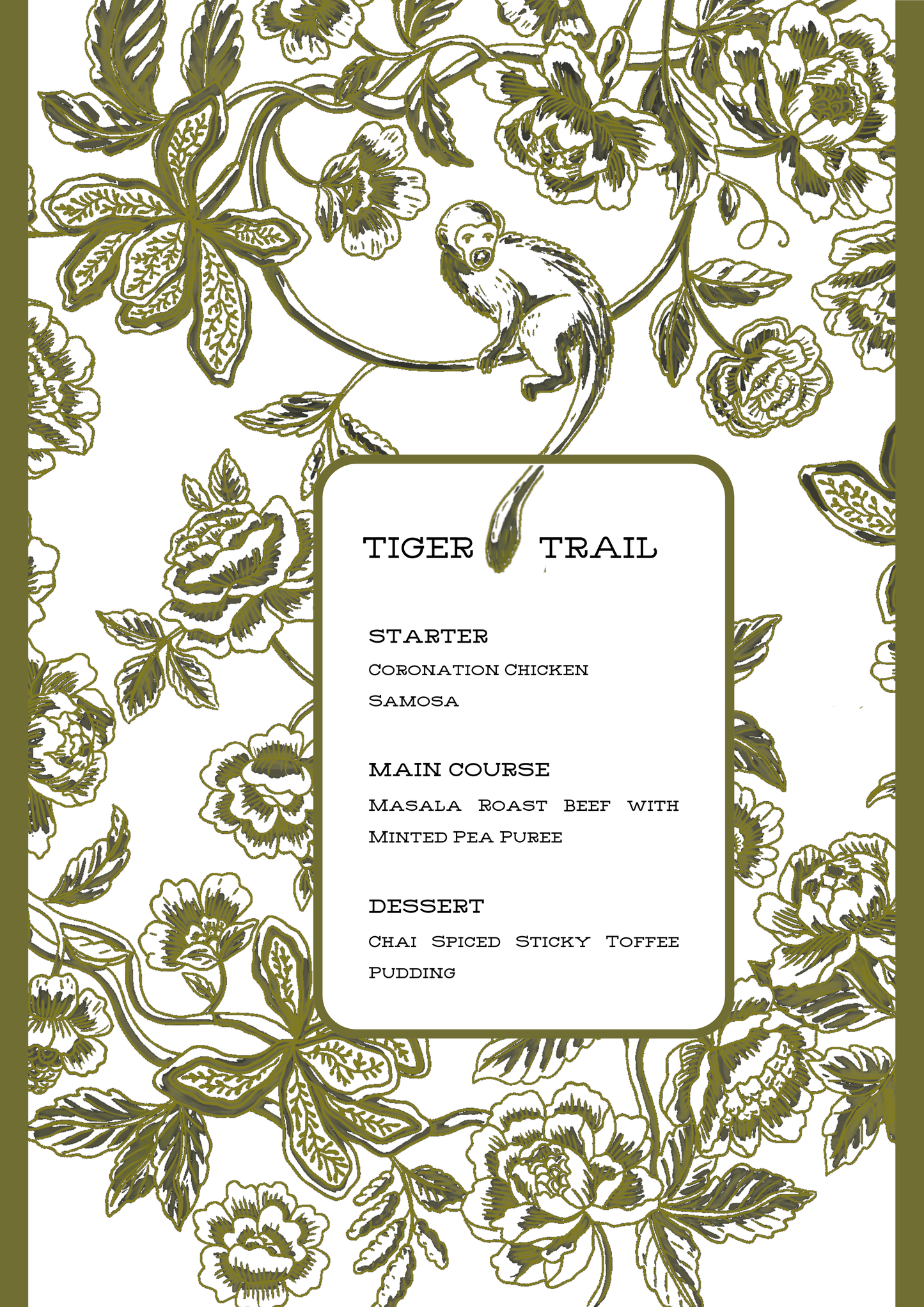PRINTED MENU: Monkey Trail - Green on Green - Set of 6