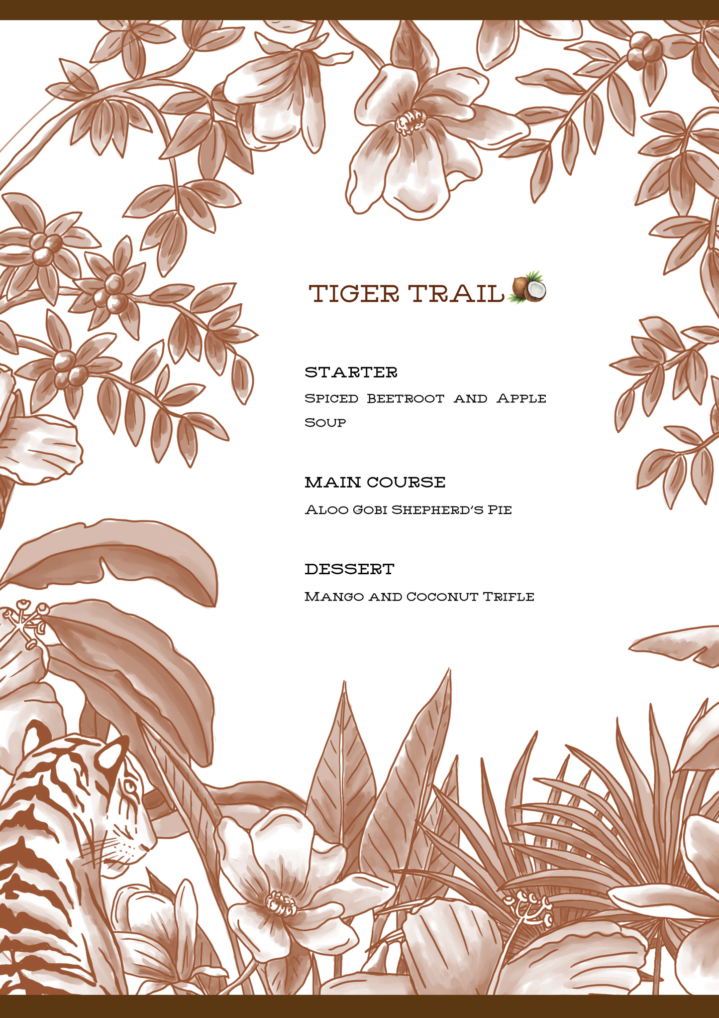 PRINTED MENU: Tiger Trail - Brown - Set of 6