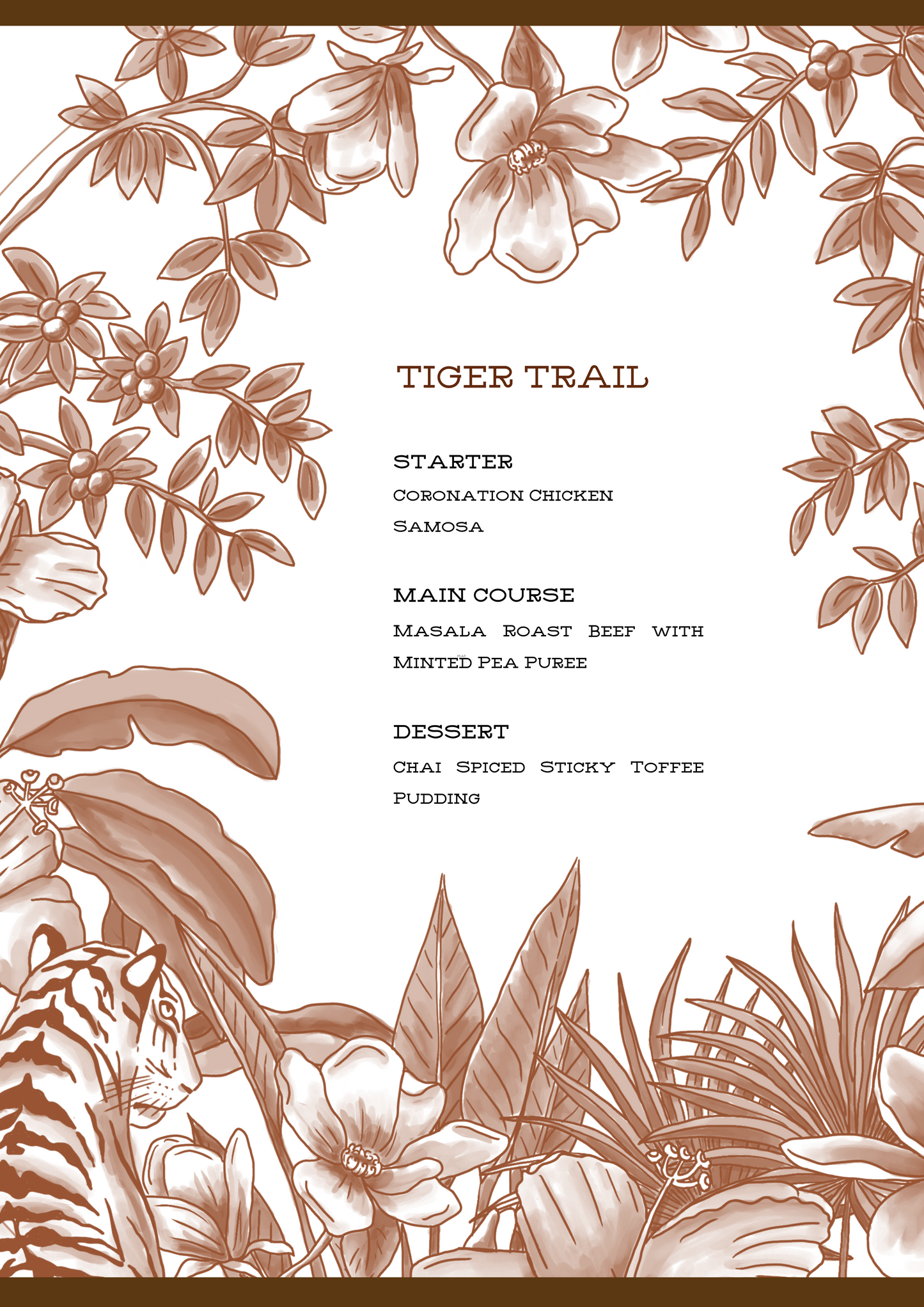 PRINTED MENU: Tiger Trail - Brown - Set of 6