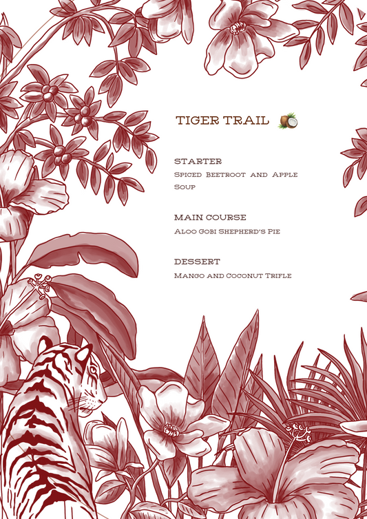 PRINTED MENU: Tiger Trail - Burgundy - Set of 6