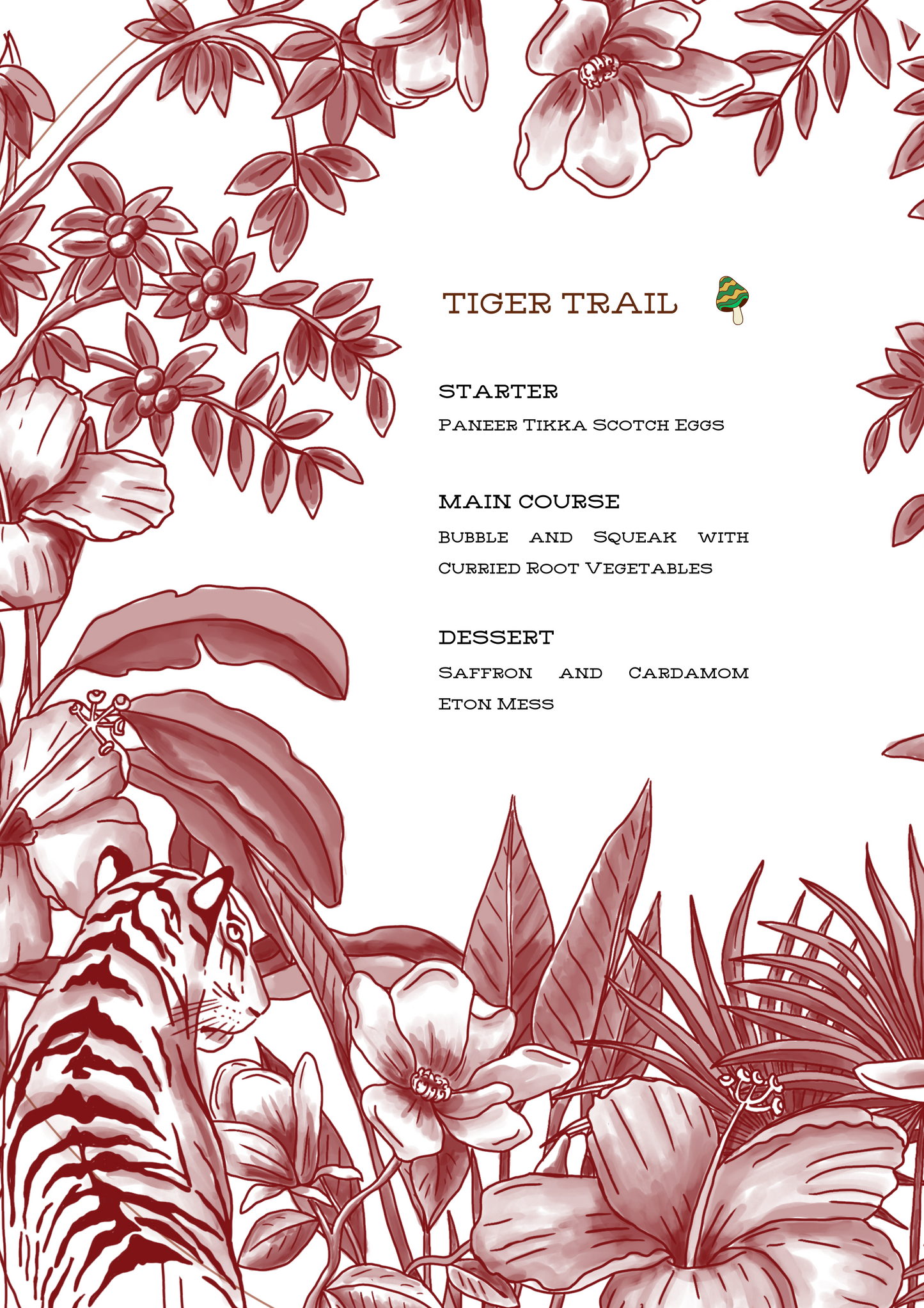 PRINTED MENU: Tiger Trail - Burgundy - Set of 6