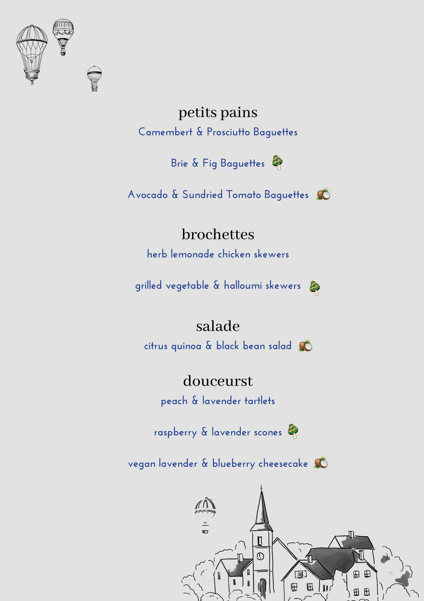 PRINTED MENU: Valensole Picnic - Set of 6