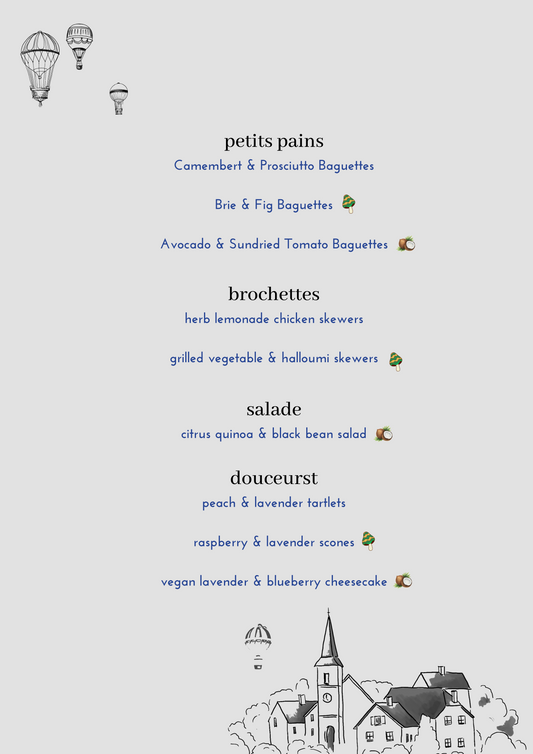 PRINTED MENU: Valensole Picnic - Set of 6