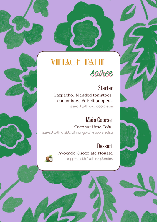 PRINTED MENU: Vintage Palm Soiree - Lilac & Emerald - Set of 6