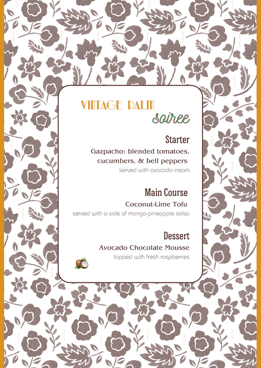 PRINTED MENU: Vintage Palm Soiree - Mustard & Brown - Set of 6