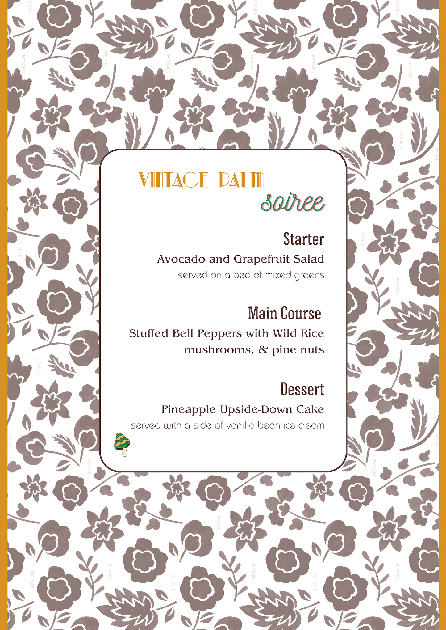 PRINTED MENU: Vintage Palm Soiree - Mustard & Brown - Set of 6