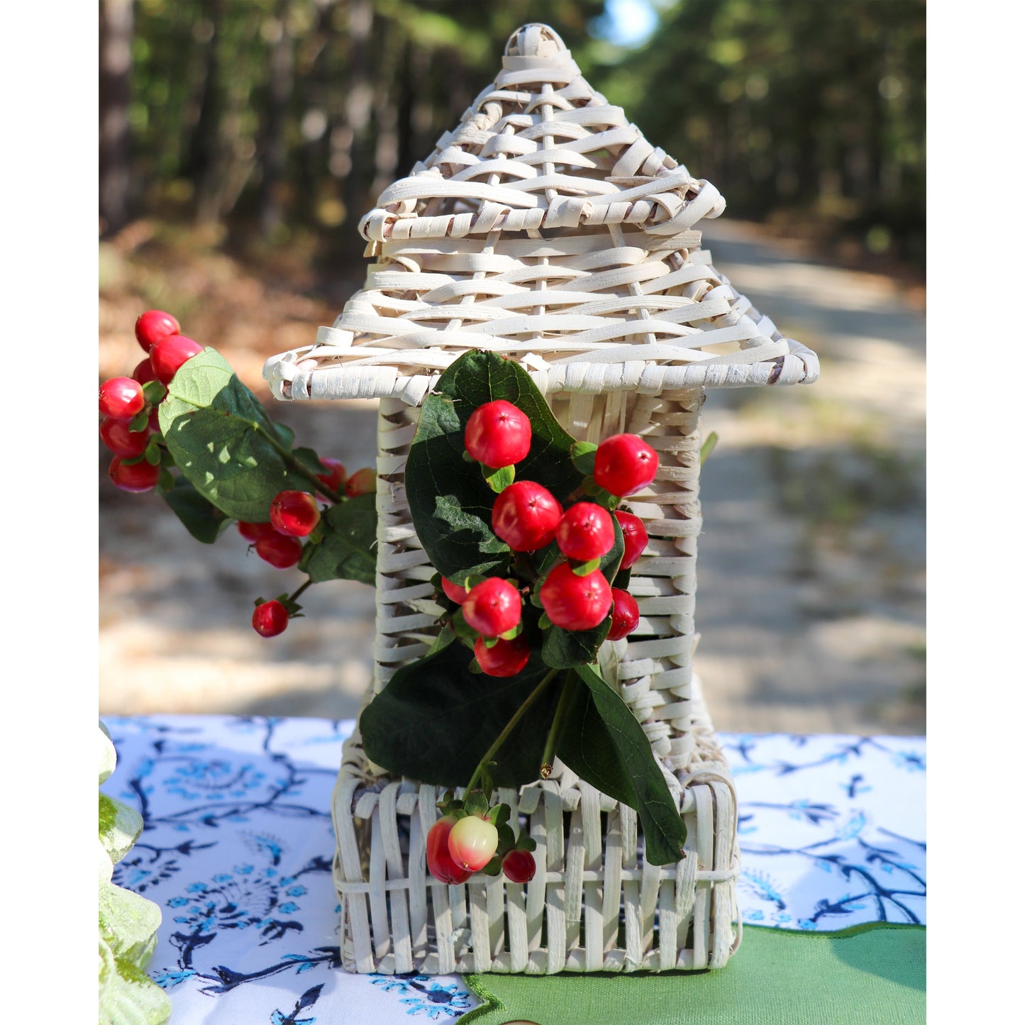 White Rattan Pagoda Set - Pair of Large