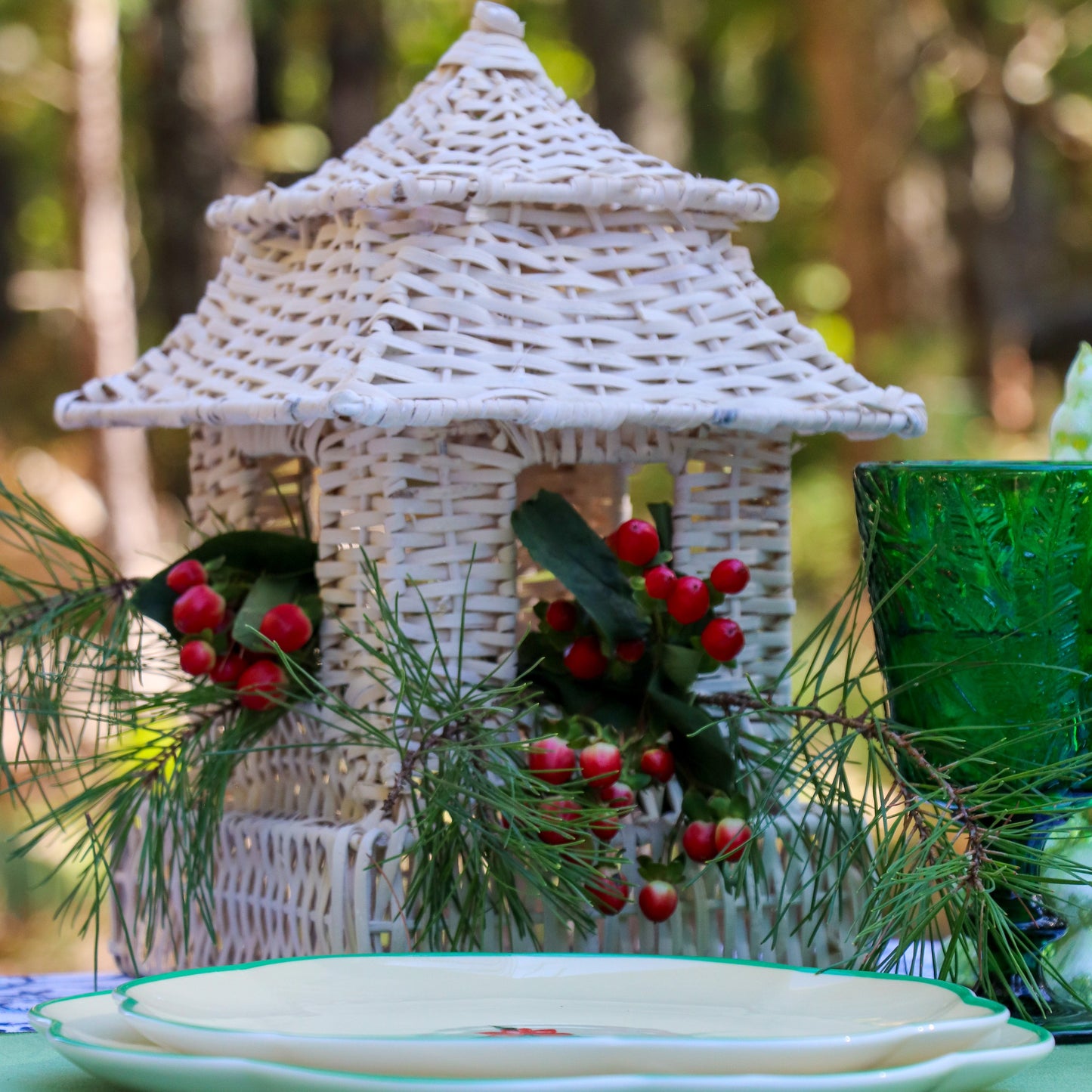 White Rattan Pagoda Set - Pair of Large